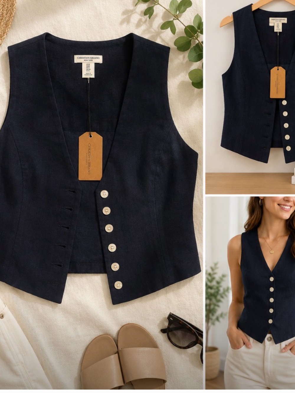 Christian Siriano Deep Navy Cropped Button Vest